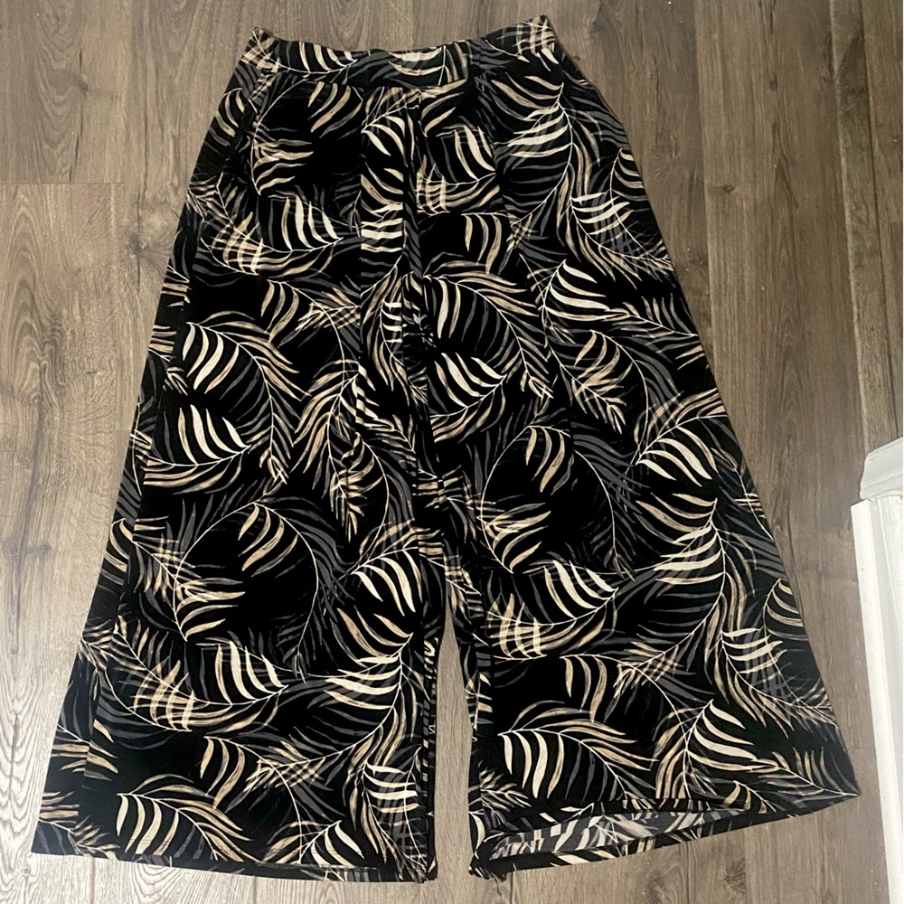 Cato Leaf Print Palazzo Pants